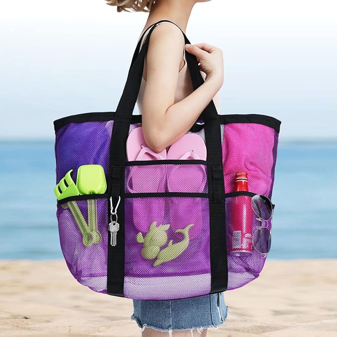 F-color Mesh Beach Bag Family - Large Tote Bag for Cruise Pool Toys Beach Vacation Essentials