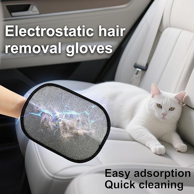 Rorodog 3-Pack Magic Brush Pet Hair Removal Gloves with A Hair/Lint Removal Tool – Remove Cat/Dog Fur from Clothing, Furniture, Car Seats, Bedding & Carpet
