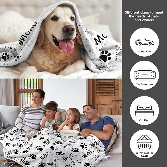 GlisterGlow Personalized Dog Blanket, Customized Pet Blankets with Name Picture, Throw Blanket for Small Medium Large Dog Puppy Cat