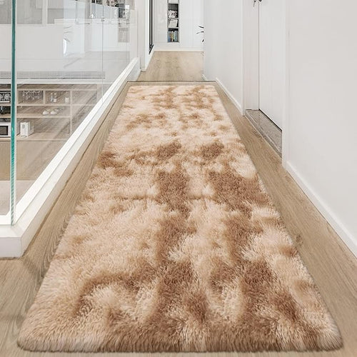 3x10 ft Plush Tie Dyed Light Brown Rug Soft Bedroom Runner Fluffy Cream and Brown Rug for Bedroom Bedside Living Room Hallway Nursery Kids Home Decor Shag Carpet