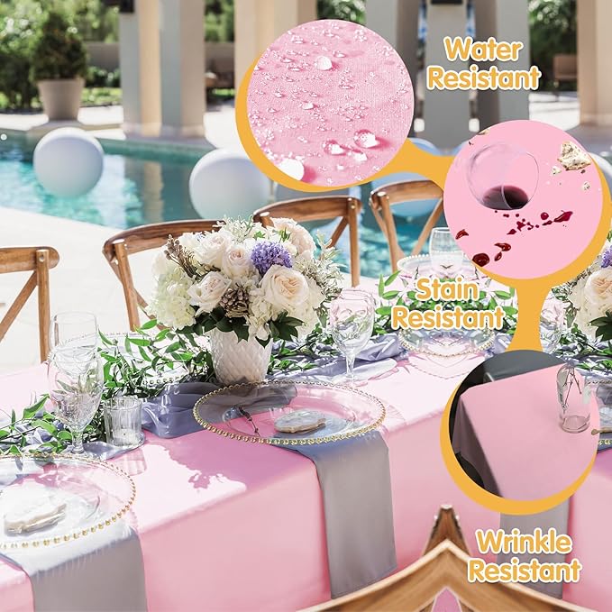 BRILLMAX 4 Pack Pink Tablecloths for 6 Foot Rectangle Tables 90 x 132 Inch - 6ft Rectangular Bulk Linen Polyester Fabric Washable Cloth Cover for Wedding Reception Banquet Birthday Party