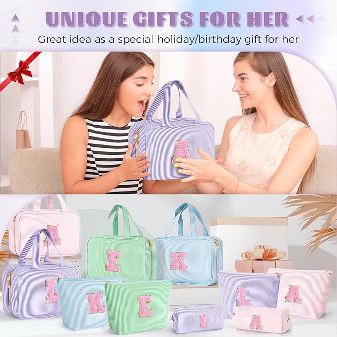 Fystdtote Teen Girl Trendy Stuff - Monogram Personalized Travel Toiletry Bag Makeup Bag | Cosmetic Bag | Gifts for Girls Women Her Mom Bridesmaid Bride Wife Friend Sister Teacher - Lavender B