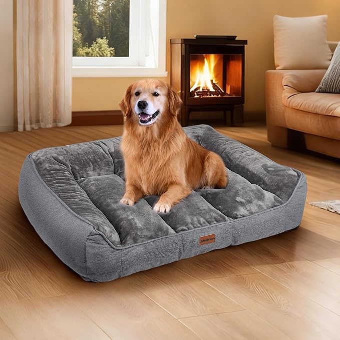 ZAKAPAWS Orthopedic Dog Bed for Extra Large Dogs - Waterproof Memory Foam Dog Couch Bed with Sides, Pet Beds with Washable Cover & Non-Slip Bottom, Grey, 42x30 Inch