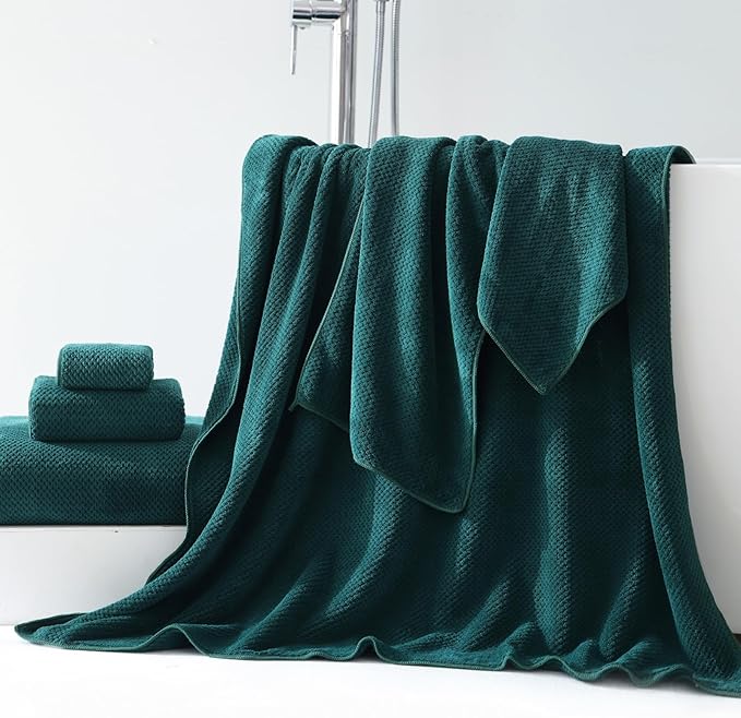 Akzpe 40x80 Inches Bath Sheets Towels for Adults Oversized Bath Towels Extra Large Luxury Super Soft Absorbent Quick Dry Microfiber (Dark Green,6PCS)