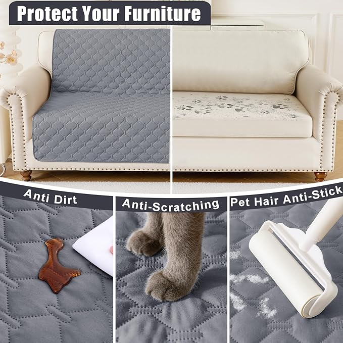 Smiry Waterproof Dog Bed Cover Blanket, Soft Reversible Pet Blanket, Washable Leakproof Cats Dogs Couch Cover for Sofa, Couch, Furniture, Plaid (68x82 Inch, Grey/Light Grey)