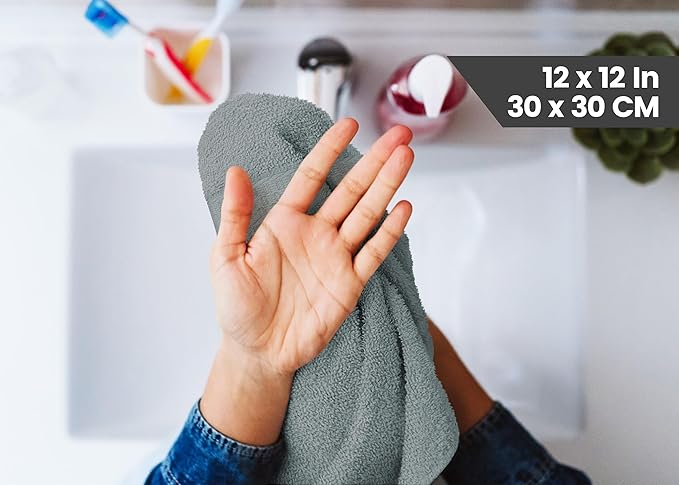 Utopia Towels 12 Pack Premium Wash Cloths Set, 12 by 12 Inches, 100% Cotton Ring Spun, Highly Absorbent and Soft Feel Essential Washcloths for Bathroom, Spa, Gym, and Face, Cool Grey