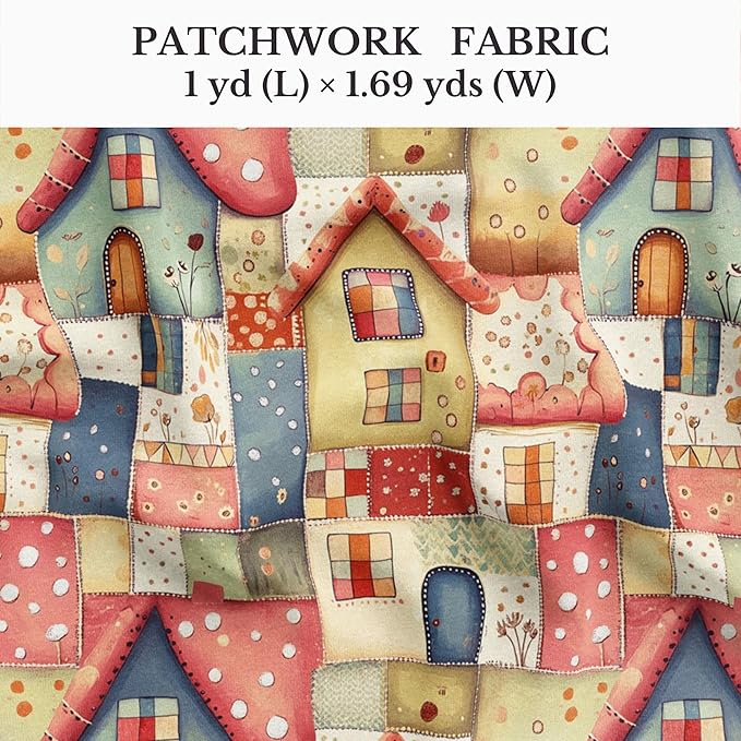Cottage House Patchwork Cotton Fabric – Premium Turkish Printed Cotton 140 GSM, Pre-Cut 61 x 36.6 Inches, Quilting & Sewing Fabric for Crafts, Nursery Decor & DIY Projects