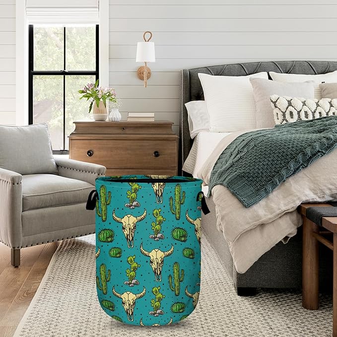 Colorful Desert Cowboy Laundry Basket with Sturdy Handles, Collapsible Oxford Cloth Laundry Hamper Organizer Basket for Bathroom Bedroom 15.7x20 Inch