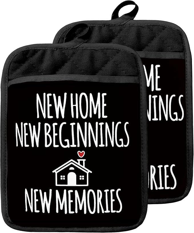 House Warming Gifts New Home Pot Holders with Pockets, Housewarming Gifts for Women Men, New Homeowner Gift Oven Pot Holders Heat Resistant Oven Mitts Hot Pads for Kitchen Baking Cooking