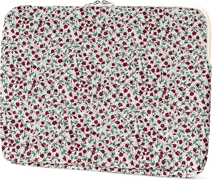 Puffy Laptop Sleeve 13-15.6 Inch Cute Quilted Laptop Protective Case Padded Floral Computer Sleeve for MacBook (B-red, 13 Inch)