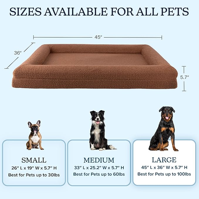 PETMAKER Orthopedic Pet Bed - 45in Large Dog Bed with Supportive Bolster, Nonslip Bottom, and Removable Washable Cover - Memory Foam Pet Beds for Large Dogs - Dog Products (Brown)