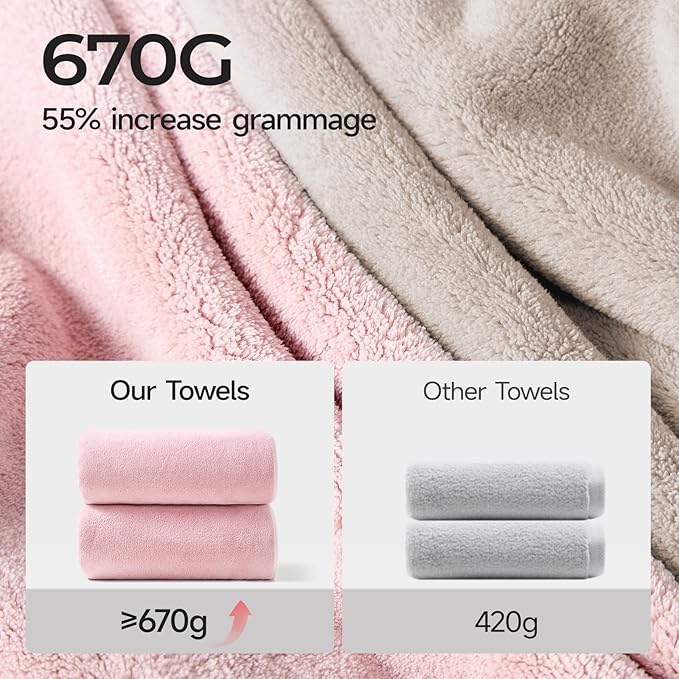 REDKISS 2 Pack Microfiber Extra Large Bath Sheets, 35 x 70 Inches, 670G, Super Soft and Absorbent, Quick Dry Pink Bath Towels, Perfect for Bathroom, Plush Shower Towels for Spa, Gym & Hotel