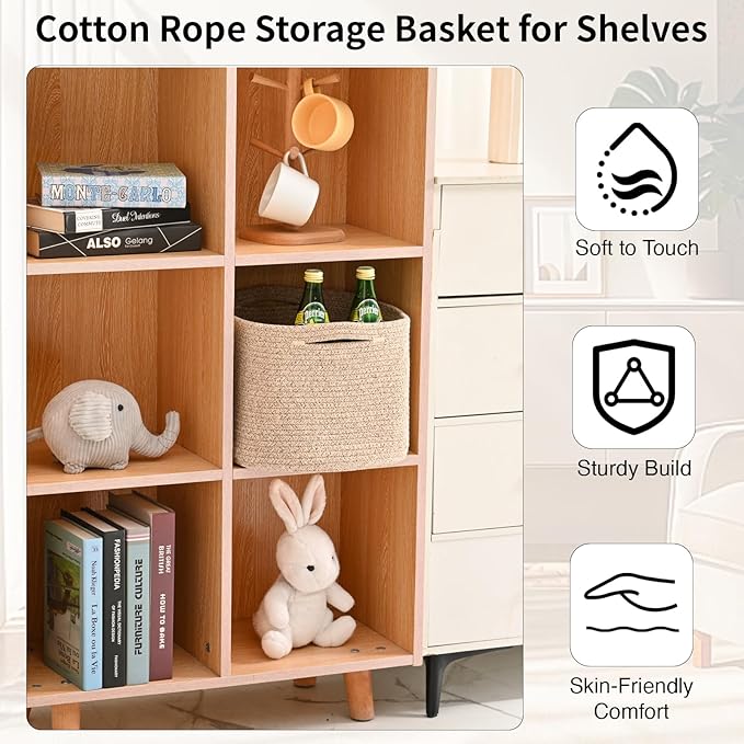 ICERZCZ Woven Cotton Rope Storage Basket for Organizing, Cute Decorative Baskets for Gifts Empty, Organizer Bins for Dog Toy, Baby Laundry, 17“×13”×9.5“, Brown