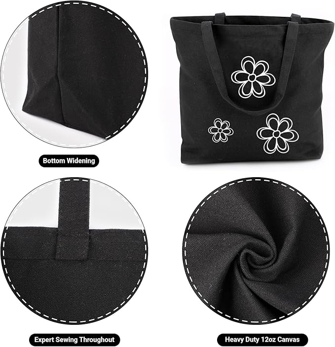Segarty Canvas Tote Bag for Women, 6 Pack 20x15.7 Reusable Black Shopping Bag, Natural Cotton Durable Shoulder Bag Aesthetic, Blank Canvas Tote Bulk for DIY, Gift, Grocery, Beach, Travel