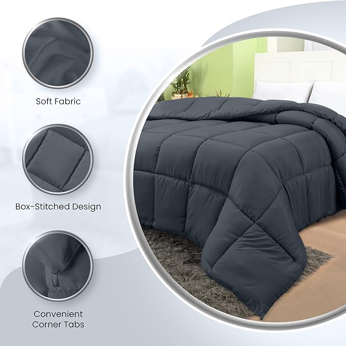 Utopia Bedding Comforters King Size, All Season Duvet Insert, Down Alternative Box Stitched Bed Comforter with Corner Tabs, Machine Washable (Grey)