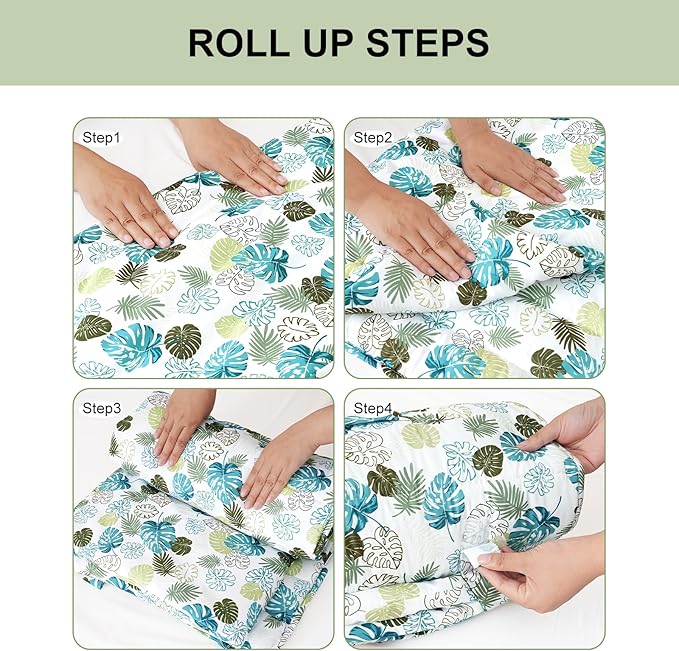 david's kids Toddler Nap Mat Set with Removable Pillow, Ultra Soft Slumber Bags for Boys Girls，Perfect for Preschool, Daycare, Kids Sleeping Bags with Rollup Design, 50"x20", Leaf