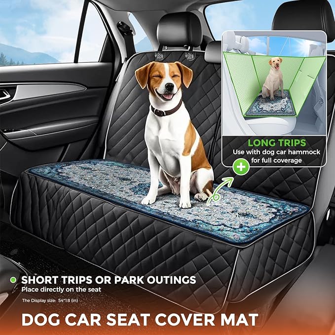 Hompet 2 Pack Waterproof & Absorbent Dog Car Seat Cover Mat, Fits Most Dog Car Hammocks, Washable Reusable Backseat Protector Pad, Quick Dry Leak-Proof Non-Slip Pet Travel Mat for Cars, 18"x54"