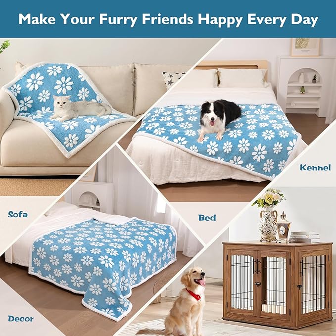 Yaning Waterproof Blanket for Dog Cat or Adult, Cute 3D Textured Flower Dog Blanket for Bed Couch Sofa, Soft Liquid Pee Proof Pet Furniture Protector, 60"x80", Blue