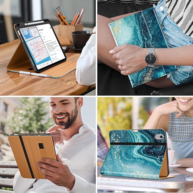 DTTO for iPad (A16) 11th Generation Case 11 Inch 2025, iPad 10th Generation Case 10.9 Inch 2022, Premium Leather Business Folio Stand Cover with Pencil Holder - Auto Wake/Sleep, Sandy Wave