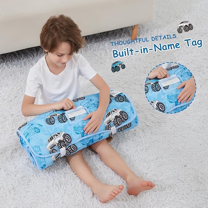 Toddler Nap Mat with Pillow and Blanket, Extra Large Rolled Napping Mats,Toddler Sleeping Bag for Daycare,Kids Sleeping Bags for Sleepover,Toddler Sleeping Bag Camping