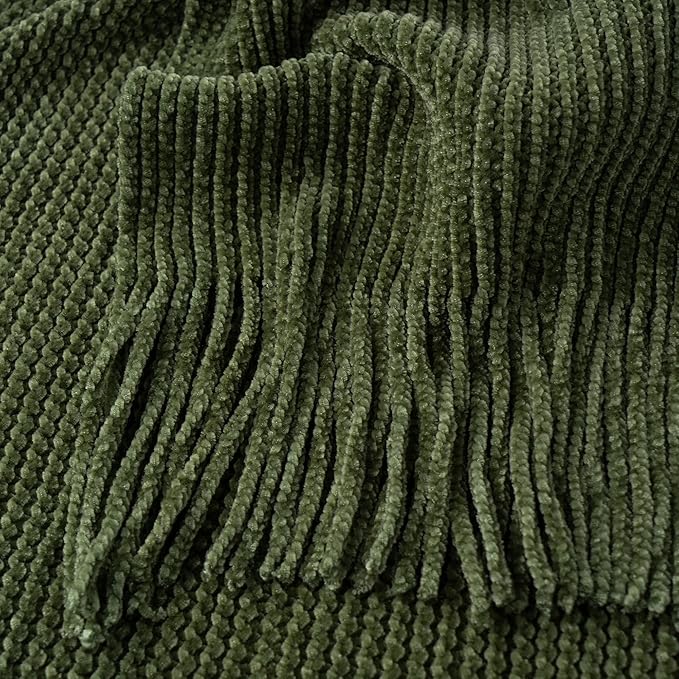BATTILO HOME Olive Green Throw Blanket for Couch, Soft Chenille Knit Throws with Tassels for Home Decor, Green Blankets and Throws for Bed Couch Cover, 60"x80"