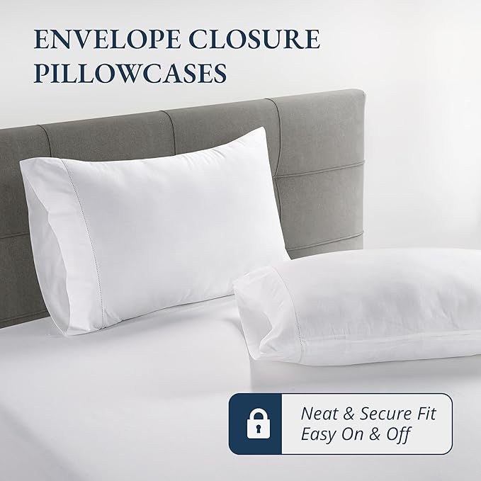 LANE LINEN Twin XL Fitted Sheet, 100% Organic Cotton 2-Piece Set (1 Fitted Sheet, 1 Pillowcase), Percale Weave, Lightweight, Soft, Breathable, Fits Mattress Upto 15" Deep - White(No Flat Sheet)