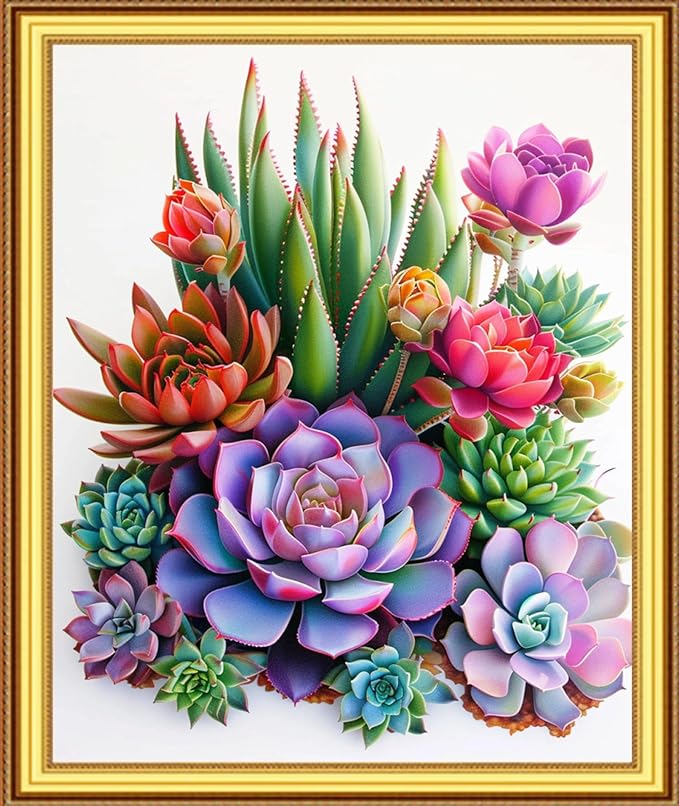 Foxnyart Stamped Cross Stitch Kits Full Range of Embroidery Needlework Starter Kits for Beginners Adults 11CT Embroidery Patterns Art Crafts DIY Needlepoint Kit-Flower Succulent Plant 16x20 inchs