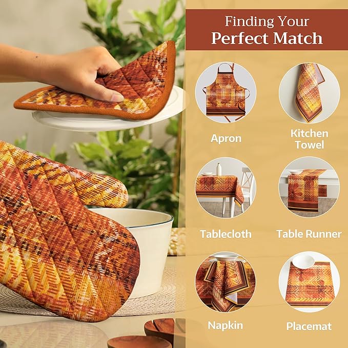 Maison d' Hermine Pot Holders 100% Cotton Heat Resistant Potholders 8" x 8" Hot Pads with Loop for Thanksgiving Christmas Decorations BBQ Cooking Handling Hot Pans (Pack of 1, Thanksgiving Tartan)