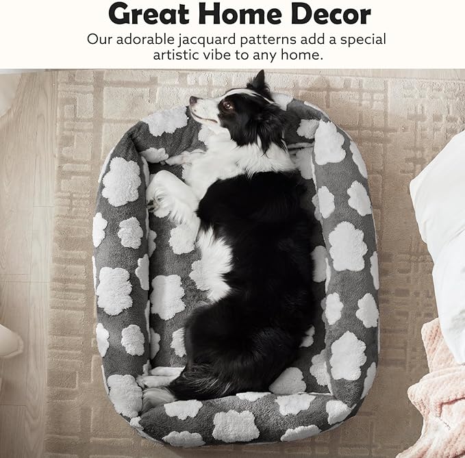 JOEJOY Cute Dog Bed Medium Size Dog, Rectangle Soft Furry Dog Beds for Large Medium Dogs, Washable Orthopedic Pet Bed with Removable Zipper Cover, Grey