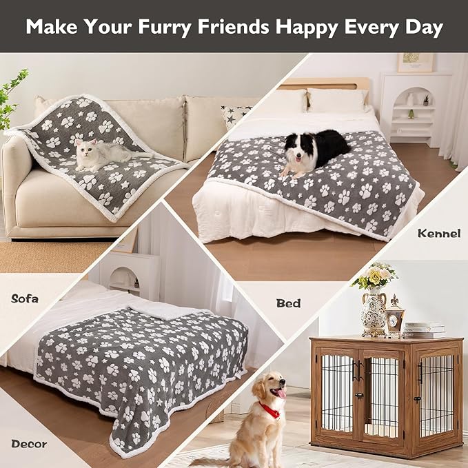 Yaning Waterproof Blanket for Dog Cat or Adult, Cute 3D Textured Paw Dog Blanket for Bed Couch Sofa, Soft Liquid Pee Proof Pet Furniture Protector, 60"x80", Grey