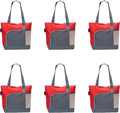 DISCOUNT PROMOS Go Getter Sport Tote Beach Bags Set of 6, Bulk Pack - Reusable, Great for Shopping, Beach, Picnic, Other Outdoor Adventure - Red