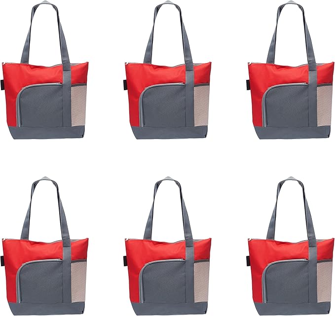 DISCOUNT PROMOS Go Getter Sport Tote Beach Bags Set of 6, Bulk Pack - Reusable, Great for Shopping, Beach, Picnic, Other Outdoor Adventure - Red
