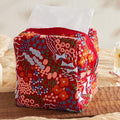 Hausfrau Tissue Box Cover Square Embroidered Jacquard Linen Tissue Holder Case Cube Decorative for Bathroom Vanity Countertop Desk Office, 5.3"x5.3"x5.3", Red Flowersea