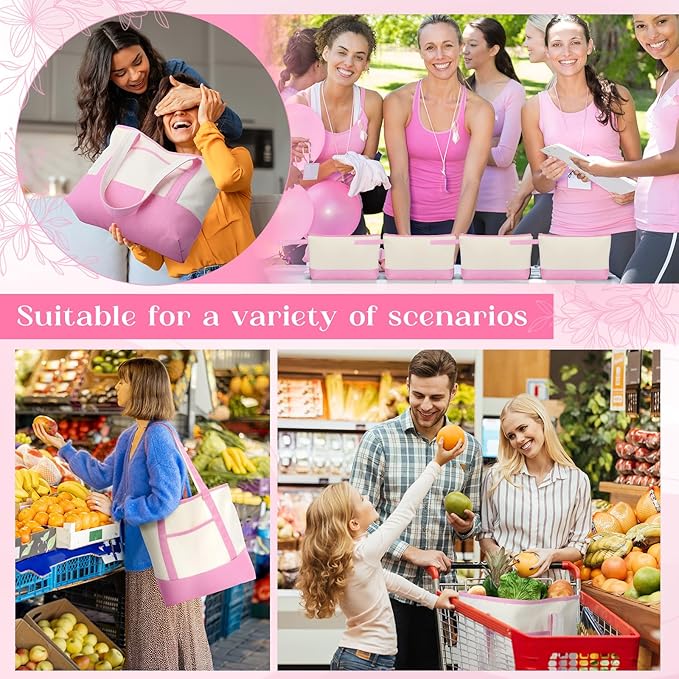 Sanwuta Canvas Tote Bags Bulk with Outer Pocket and Makeup Pouch 18'' Reusable Grocery Bags with Handles for Women Beach DIY