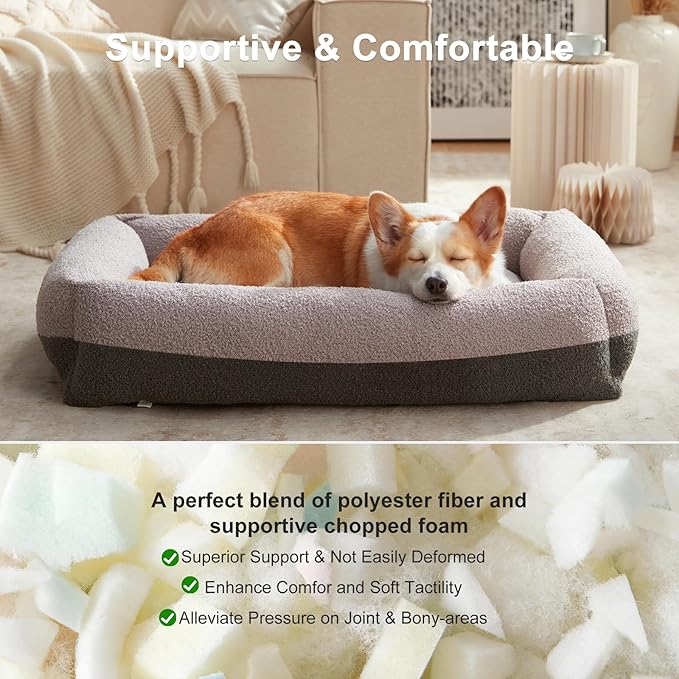 FURTIME Washable Dog Bed Extra Large Sized Dogs, Washable Comfy Fluffy XL Dog Bed, Removable Zipper Cover Machine Wash, Soft Sleeping Bed Durable Pet Cuddler with Anti-Slip Bottom, 42"x30"x8", Grey