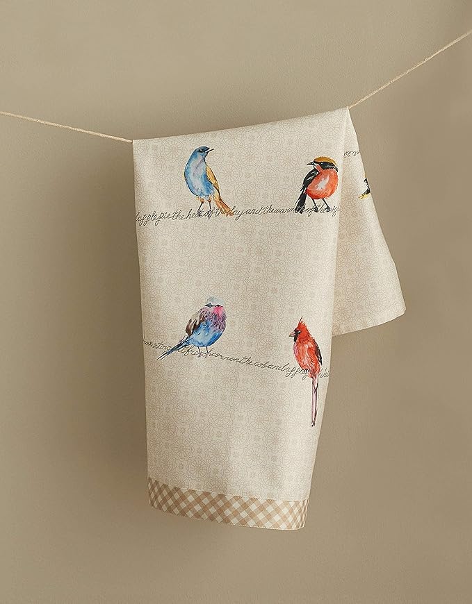 Maison d' Hermine Birdies on Wire Bundle Set 100% Cotton Set of 2 Kitchen Towels (20 Inch by 27.5 Inch) Oven Mitt (7.5 Inch by 13 Inch) and Set of 2 Pot Holders (8 Inch by 8 Inch)