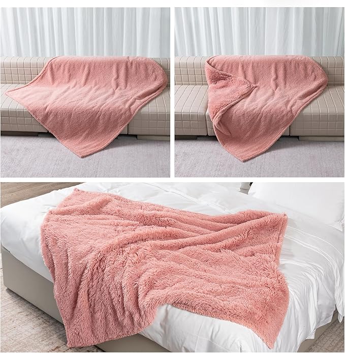 Wowchine Waterproof Pet Blanket Pink Calming Dog Blankets Fluffy Long Faux Fur Pet Throw Blankets for Couch Protector Love Bed Cover Washable(Pink,L)
