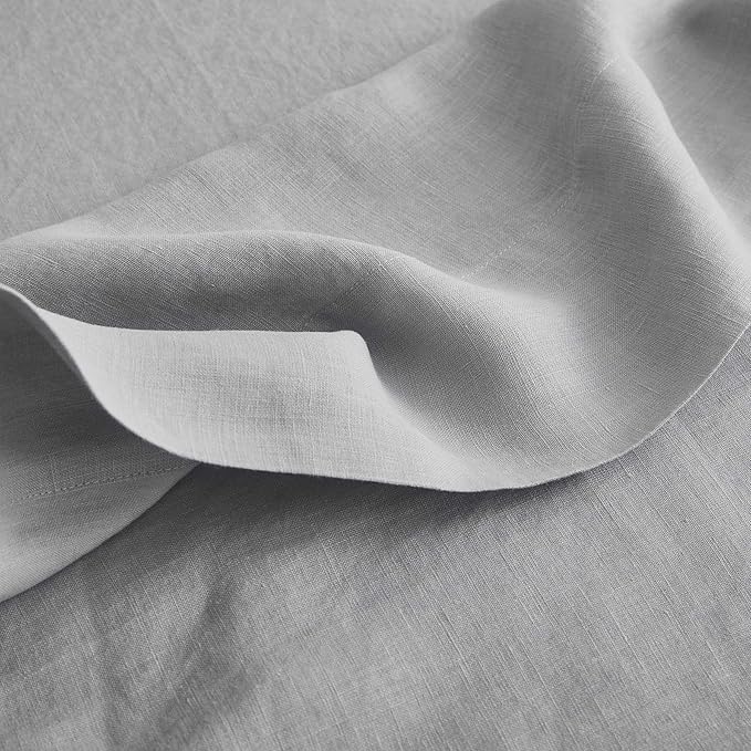 Sijo Stone Washed Organic French Linen Bed Sheet Set, GOTS Certified Organic, Best Cooling Linen Sheet Award by Sleep Foundation, 1 Flat Sheet Only (Dove, King/Cal King)