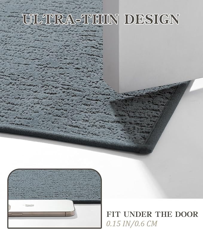 chakme Bathroom Rug Sets 5 Piece, Ultra Thin Bath Mat Quick Dry, Absorbent, Non Slip, Machine Washable, Light Blue, 17" x 24"