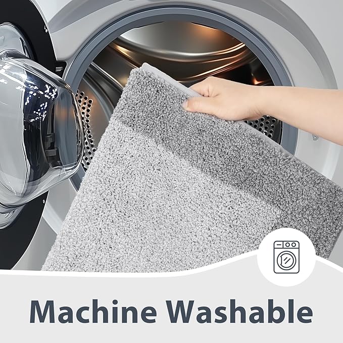 anllugs Bathroom Rugs 30" x 60", Non-Slip Extra Soft Absorbent Bath Rugs, Machine Washable Quick Dry Bath Mats for Bathroom Floor, Shower, Bathtub and Sink, Light Grey & Grey