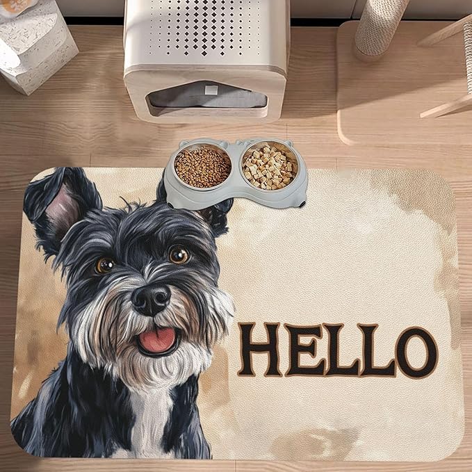 Schnauzer Food Mat for Floors Waterproof,Quick Dry Anti-Slip Dog Bowl Mats for Food and Water,Pet Feeding Mats,Pet Placemat for Messy Drinkers to Protect Floors,Pets Supplies 17.72×11.81in