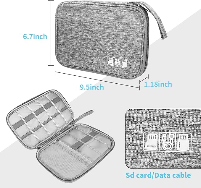 Lcsmaokin Electronics Organizer Travel Case,Electronic Accessories Storage Bag,Portable Waterproof Cable Organizer Bag,Travel Cord Organizer Bag for Small Charging Cord Storage,Cables,SD Card (Grey)