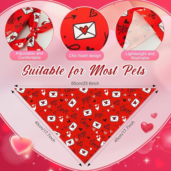 Abbylike 50 Pcs Valentines Day Dog Bandanas Bulk Red and Pink Bandanas for Dogs Triangle Kerchief Bibs Scarf for Pet Romantic Costume Photo Props Accessories Pet Shops Groomers (25.6 x 17.7 x 17.7)