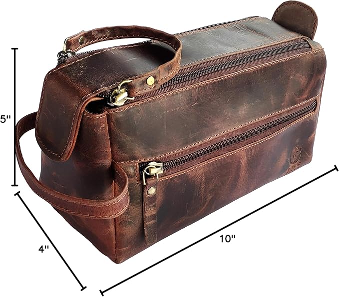 Rustic Town Leather Wash Bag for Men - Travel Toiletry Bag - Shaving Dopp Kit Toiletries Organizer - Leather Makeup Bag for Women