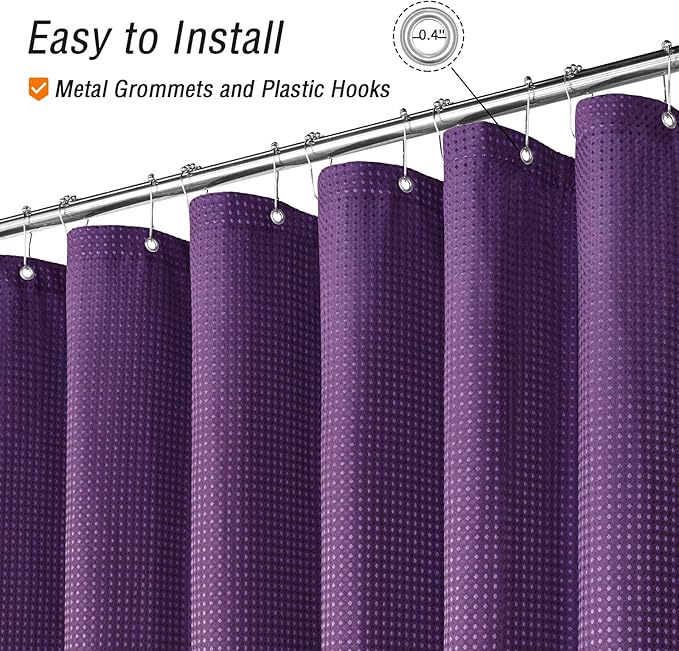 Gibelle Small Stall Shower Curtain 36 x 72, Narrow Half Waffle Weave Textured Fabric Shower Curtain for Bathroom, Water Repellent, Machine Washable, Purple