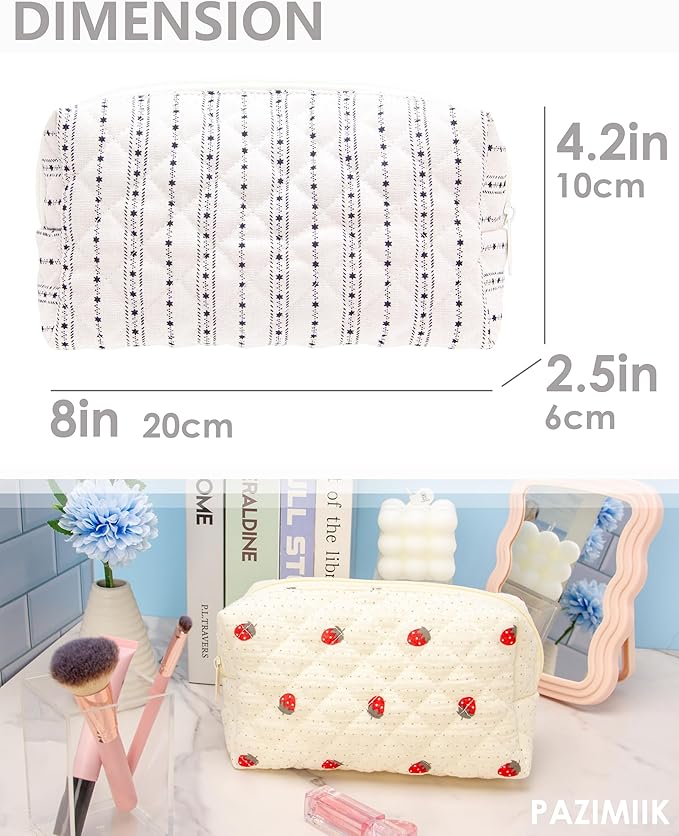 PAZIMIIK Vintage Quilted Makeup Bag Cosmetic Pouch for Brushes Pencils and Travel Make Up Accessories for Women and Girls Star Line
