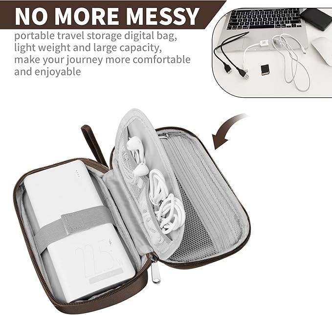 Lcsmaokin Travel Cable Organizer Bag Pouch Electronic Accessories Carry Case Portable Waterproof All-in-One Storage Bag for Cable,Charger, Phone, Hard Drive，SD Card-Coffee