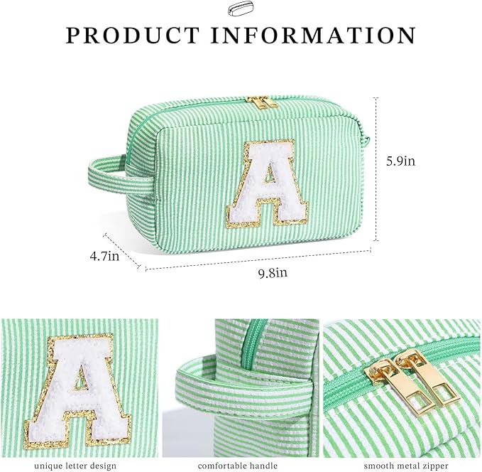 YOOLIFE Personalized Gifts for Mom - Initial Makeup Bag Cosmetic Bag Toiletry Pouch, Personalized Birthday Gifts for Mom Grandmother Stepmother, Mother In Law Gifts, Mothers Day Gifts, Light Green N
