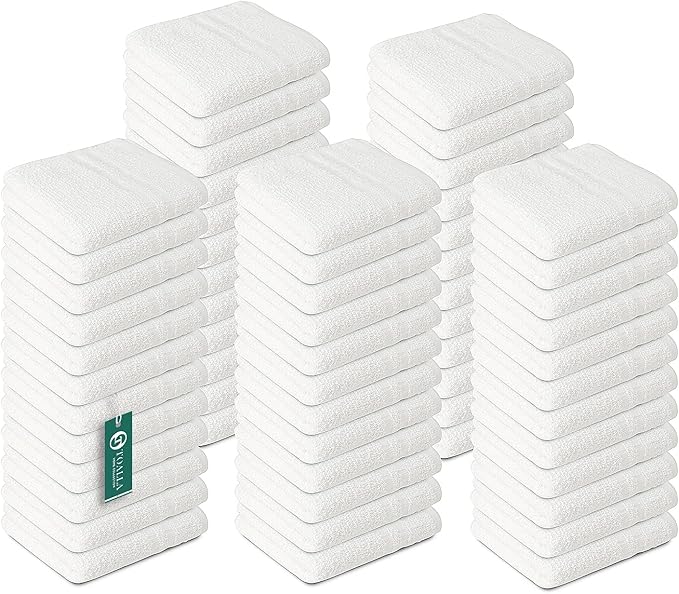 TOALLA 100% Cotton Washcloths 60 Pack|400 GSM|Soft Face & Body Washcloths|Highly Absorbent|12 x 12 Inches|White