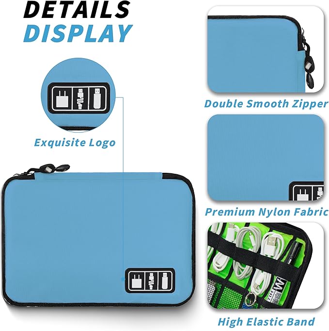 Miavers Electronics Organizer,Travel Cord Organizer Pouch, Portable Cable Organizer Bags,Travel Electronic Accessories Storage Case for Cables, Cords, Charger, Phone (Blue)